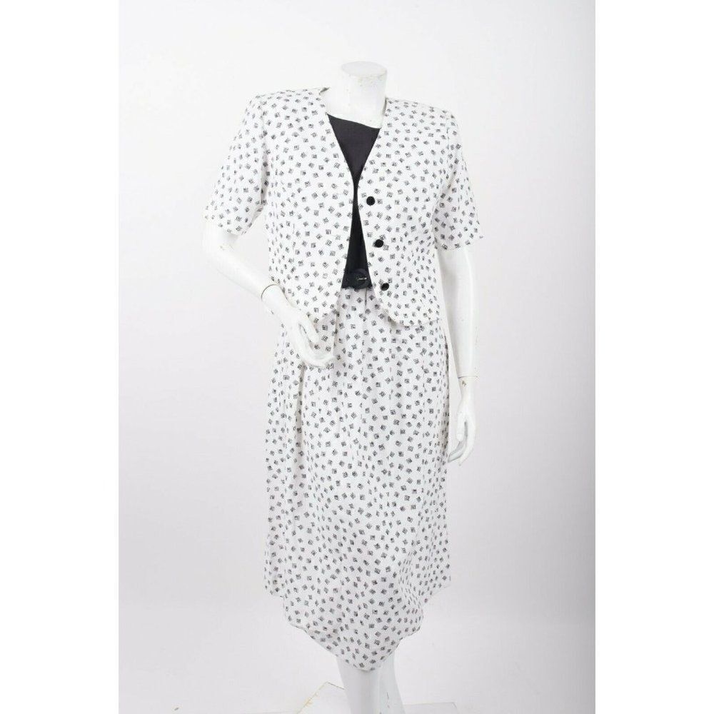 Lanz Originals Womans Vintage Midi Dress Jacket Sz 10 Black White Belted 1980's